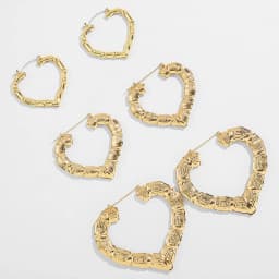 3 Pairs Oversized Hollow Heart Hoop Earrings Set for Women Exaggerated Gold Color Bamboo Piercing Earring Statement Jewelry Punk