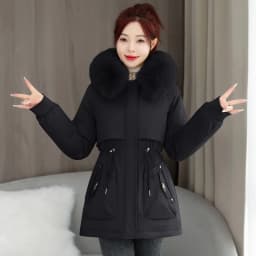 Women's Short Thickened Fleece Lined Cotton Jacket Coat Zipper Sleeve Long Sleeve Hooded Commute Style Korean Version Winter ...