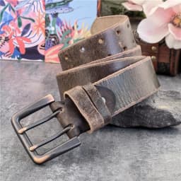 Super Wide 4.2CM Luxury Thick Genuine Leather Men Belt Double Buckle Belt Ceinture Leather Belt Men Jeans Trouser Belt MBT0018
