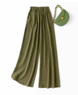 Tcyeek 100% Natural Silk Pants Women Summer Clothes Casual Elastic Waist Wide Leg Pants Solid Color Woman Trousers Streetwear