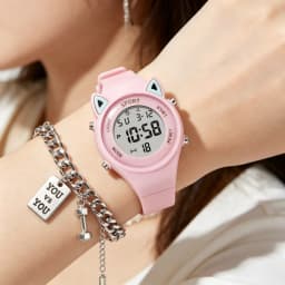 Cat-Ear Kids Watch with Bracelet Waterproof Digital Watch LED Sports Electronic Wristwatch for Girls Boys Students Children Gift
