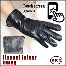 Leather gloves women's sheepskin flannel lining winter warmth high-grade black touch screen color leather gloves driving new