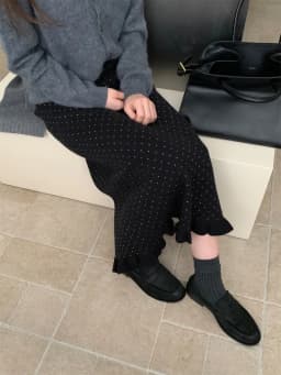 Autumn Winter Knitted Polka Dot A-Line Skirt Women's High Waist Straight Cut Long Skirt with Slit Back for City Commuting