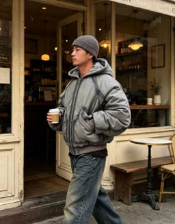 Vintage Goth Men Washed Gradient Bomber Jacket Oversized Hooded Padded Coat Y2K Loose Cropped Outerwear Winter Streetwear Jacket