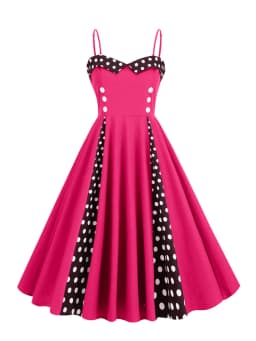 Tonval Sweetheart Neck Spaghetti Strap Double Breasted Long Dress 50s Pinup Vintage Polka Dot Women Party Sexy Dresses