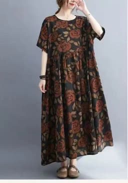 Plus Size Bohemian Print Maxi Long Dress for Women Floral Casual Cotton Linen Loose Vintage Vestidos Para Mujer Robe Dresses