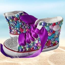 Dollbling Shell Simulation DIY Bling Handmade Shoes Canvas Mermaid Theme Kids High Top Pearls Sneakers Under the Sea Shoes