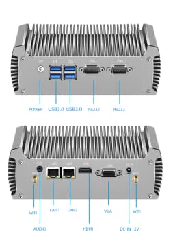 Fanless Mini PC Intel Core i3 5005U i5 5200U i7 5500U Dual Gigabit Ethernet 2*RS232 HDMI+VGA WiFi 4xUSB3.0 Windows 10 Linux