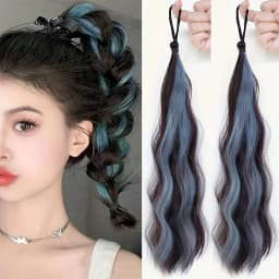 2PCS Natural wave synthetic pair of curly ponytail wig women's ponytail extension extension red blue green highlighting wig