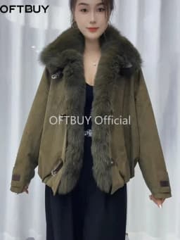 OFTBUY Women's Oversize Goose Down Jacket Big Natural Fur Collar Puffer Coat Fashion Windproof Outerwear with Fur for Female