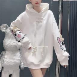 2025 Winter Outside Wear Plus Velvet Thickened Long-Sleeved Hoodie Women's Fashion Age-reducing Mid-length Loose and Thin Top X4