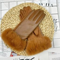 Soft PU Leather Suede Splicing Winter Women Warm Gloves Fashion Elegant Plush Wrist Windproof Thicken Cycling Drive Touch Screen