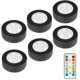 3/6Pcs Black Round LED Under Cabinet Closet Light Furniture Dimmable Wardrobe Lamp CCT WWCW 3000K 4000K 6500K Remote Control