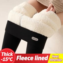 Women's Extra Thick Warm Fleece Lined Winter Leggings Elastic High Waist Thermal Pants Woman Slim Fit Solid Knit Long Trousers