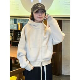 Women Solid Hoodies Fleeced Short Sweatshirts Long Sleeves Hooded Double Zipper Loose Fit Office Lady Elegant Casual 2026 Spring