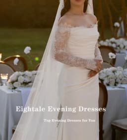 Eightale Boho Wedding Dress off Shoulder Customized Appliques Lace Mermaid Long Sleeves Pleats Satin Bridal Gown Robe De Mariée