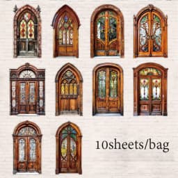 Vintage Door Frame Sticker Pack 10 Sheets/Bag Scrapbook Stationery DIY Journal Phone Case Notebook Decoration