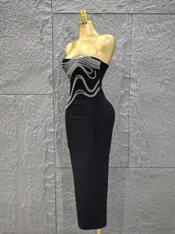 High Quality Women Sexy Strapless Shinning Sequins Bodycon Long Bandage Dress Celebrate Evening Party Cocktail Outfit Vestido