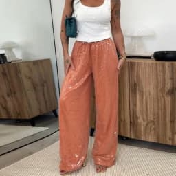 Street Women's Sequin Lace Up Pants Elastic Low Waist Wide Leg Female Trousers 2026 Spring Summer Lady Shiny Party Chic Pants