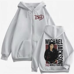 Michael Jackson King of Pop Bad World Tour Zipper Hoodies Men Women Hip Hop Street Zip Up Sweatshirts Fleece Loose Jacket Hoodie