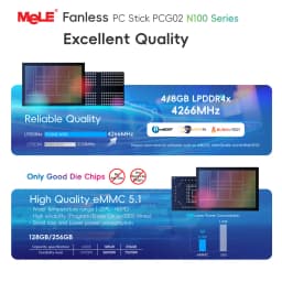 MeLE PCG02 Fanless Mini PC Stick N100 8GB LPDDR4 128GB Micro Desktop Computer with Full Function USB-C, 2.4G/5.0G WiFi, 4K HDMI