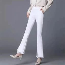 New Office Lady Lace Patchwork White Elastic Waist Casual Pants Summer Solid Women's Versatile Micro Flared Pants Women Clothing