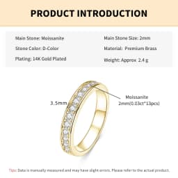 Rrjzz Certified Lab Created Imitation Diamond Half Eternity Wedding Ring for Women 2MM 0.39CTTW D Color Moissanite Ring Jewelry