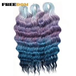 FREEDOM Synthetic Braiding Hair Extensions Deep Wavy 24 inch Long Curly Braids Hair Ombre Brown Rainbow Twist Crochet Hair