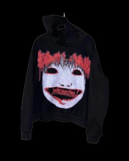 Men Gothic Horror Print Zip Up Hoodie Dark Anime Face Graphic Sweatshirt Y2K Harajuku Streetwear Outerwear Casual Black Tops