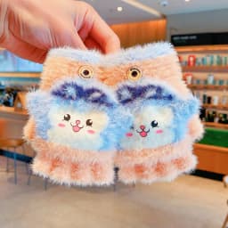 Cute Toddler Winter Plush 2‑in‑1 Flip‑Top Mittens Snap Button Animal Cold-proof Hand Warm Gloves For Boys Girls Children Gift