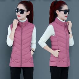 Solid Short Style Vest for Women Cotton Padded Women's Winter Sleeveless Jacket with Zipper Stand Collar Casual Coats