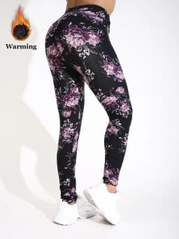 Autumn Winter 1PACK Women's Purple Cherry Blossoms Thick Velvet Sexy Tight Legging Casual Sports Elegant Fitness Yoga Pants
