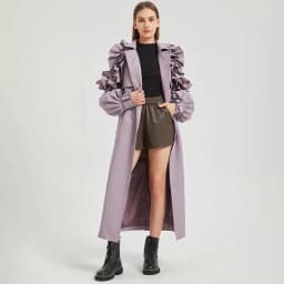 Mauroicardi Spring Extra Long Black Ruffled Soft Faux Leather Coat Women Belt Elegant Chic Luxury Designer Clothes Overcoat 2025