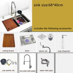 Undermount Kitchen Sink 304 Stainless Steel Above Mount Sinks with Waterfall Faucet Multifunction Single Washing Basin