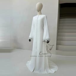 KUXA Elegant Muslim Wedding Dresses A-Line Formal Lace Long Sleeves Floor-Length Bridal Gowns Button Sweep Train Customized