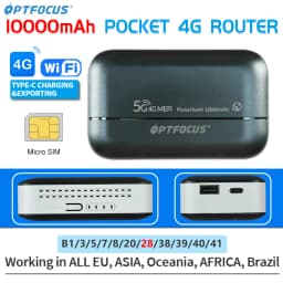 OPTFOCUS 4G LTE Portable Modem Wireless Router Powerbank USB TYPEC 4G SIM Card 10000Mah MIFI Modem 4G Mini Pocket Wifi Hotspot