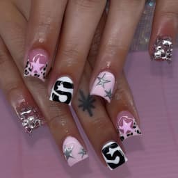 24pcs Short Square Shaped False Nails Black White Zebra-printed Polka Dot French Style Press On Nails Sweet DIY Manicure Art