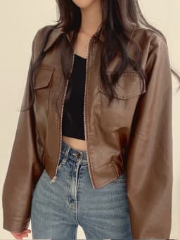 Premium Short PU Leather Jacket Women's Korean Style Loose Fit Collar Slimming Autumn Winter Coat Long Sleeve Regular Le...