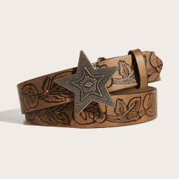 1PC Vintage Carved Buckle PU Wide Belts Boho Brown Embossed Waistband Western Jeans Pants Belt