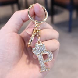 26 Initial Letter Rhinestone Keychain For Women Charm Crystal Crown Gold Plated Key Ring Bag Car Key Chains DIY Accessoreis