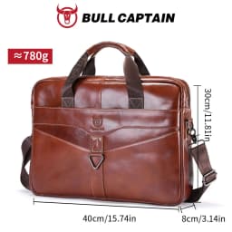 BULLCAPTAIN Men's Genuine Leather Briefcase Shoulder Bag 15 Inch Laptop Case Men's Briefcase Classic Office Business Handbag