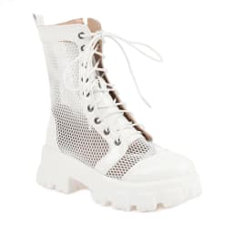 Mesh Panel Lacquer Leather Cutout Breathable Short Boots Flat Heel Thick Sole Lace Up Mesh Boots Zipper Elevated Shoes