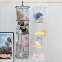 Foldable Plush Animal Storage Net 4 Compartments Hanging Mesh Toy Storage Hammock for Kids Room Toys Gloves Hats Socks