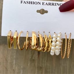 Boho Big Circle Hoop Earring Set for Women, Gold Color Bohemia Vintage Pearl Earring Heart Zircon Ear Studs Jewelry Gifts