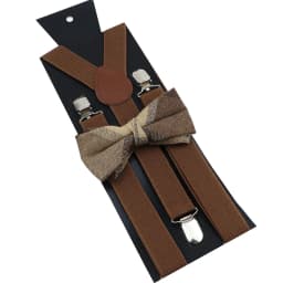 Cotton Brown Plaid Bowtie Suspender Set Elastic Braces Men Black Grey Butterfly Straps Wedding Dress Suit Skirt Accessories Gift