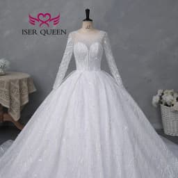 Customized Full Sleeves Africa Style Wedding Dress With Pearls Crystal Heavy Beading Shiny Tulle Plus Size Wedding Gown WX0466