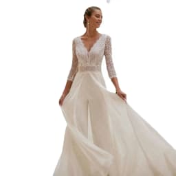 Customized New Unique Wedding Dresses Jumpsuit Bridal Gowns Pants Suite Lace Bride Dresses 3/4 Sleeves Wedding Gowns V Neckline
