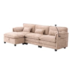 Modern 2-Seater Chenille Sofa Memory Foam Filling with USB Charging Port Side Pocket Phone Holder Modular Stools Living Room