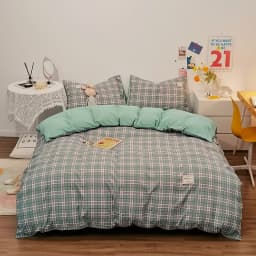 100% Cotton Duvet Cover Set,Bedding Set With Plaid Stripe,Skin Friendly Breathable,1 Duvet Cover,2 Pillowcase,Japan Simple Style