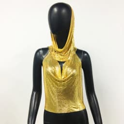 AKYZO Women's Metal Suspender Top Backless Halter Neck Sequins Tank Top Turban Nightclub Sexy Summer 2 Pcs Set 